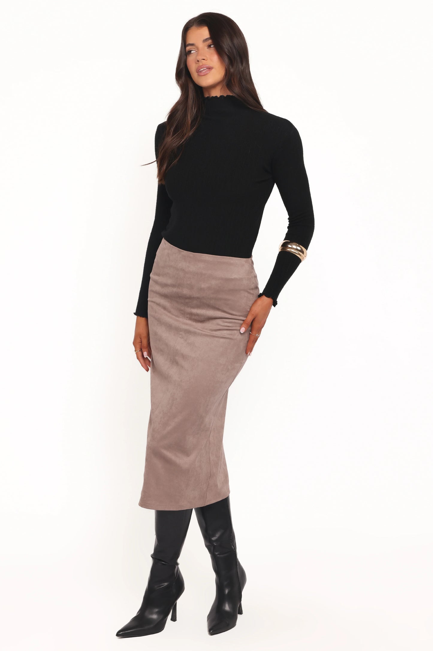 Una Suede Midi Skirt Mushroom