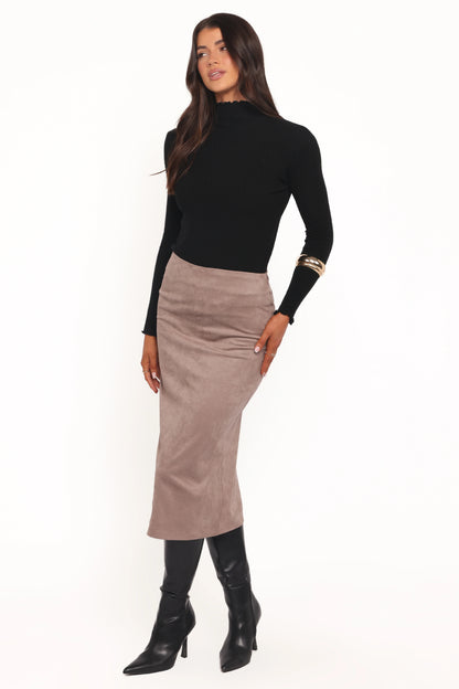 Una Suede Midi Skirt Mushroom