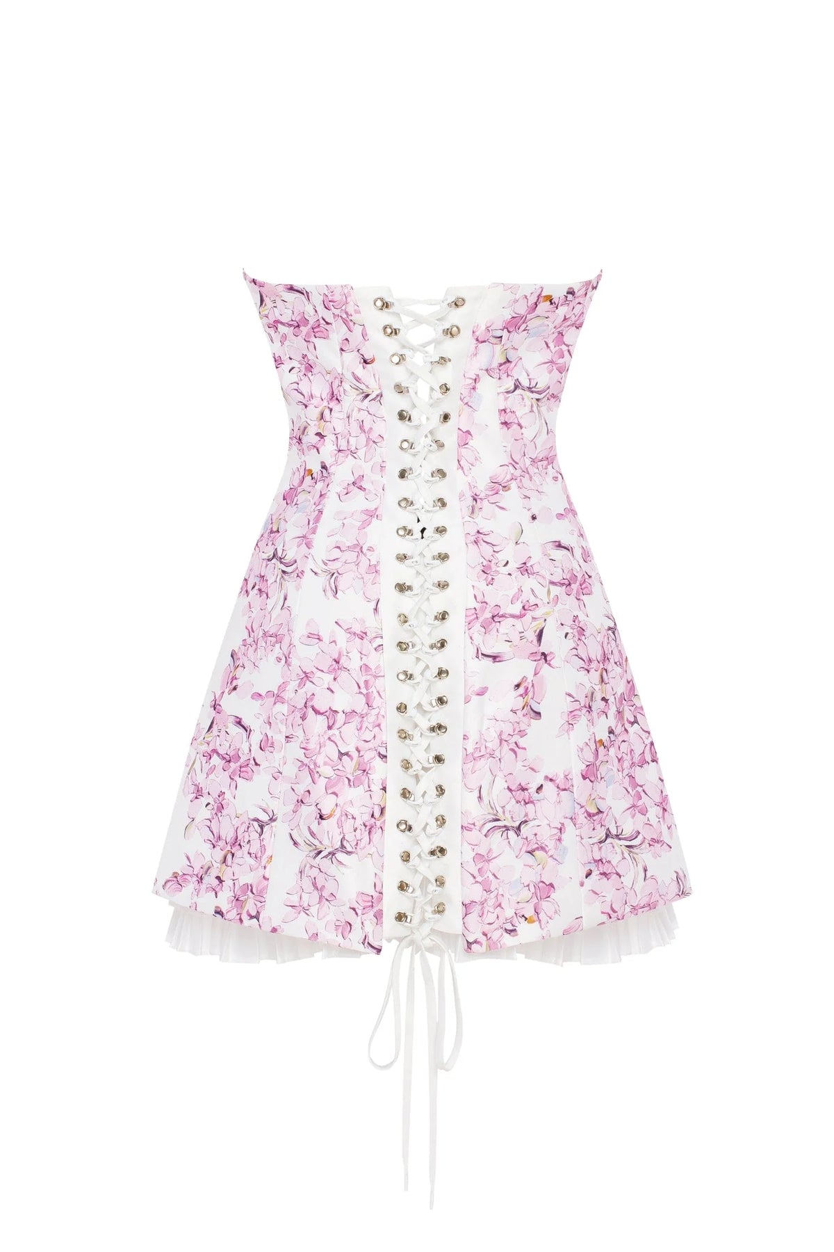 Strapless pink sakura mini dress with accent lacing