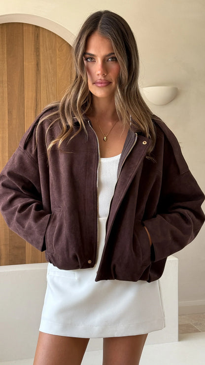 Leela Bomber Jacket Brown Suede
