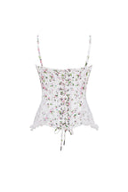 Romantic apple blossom corset with rosebud appliques