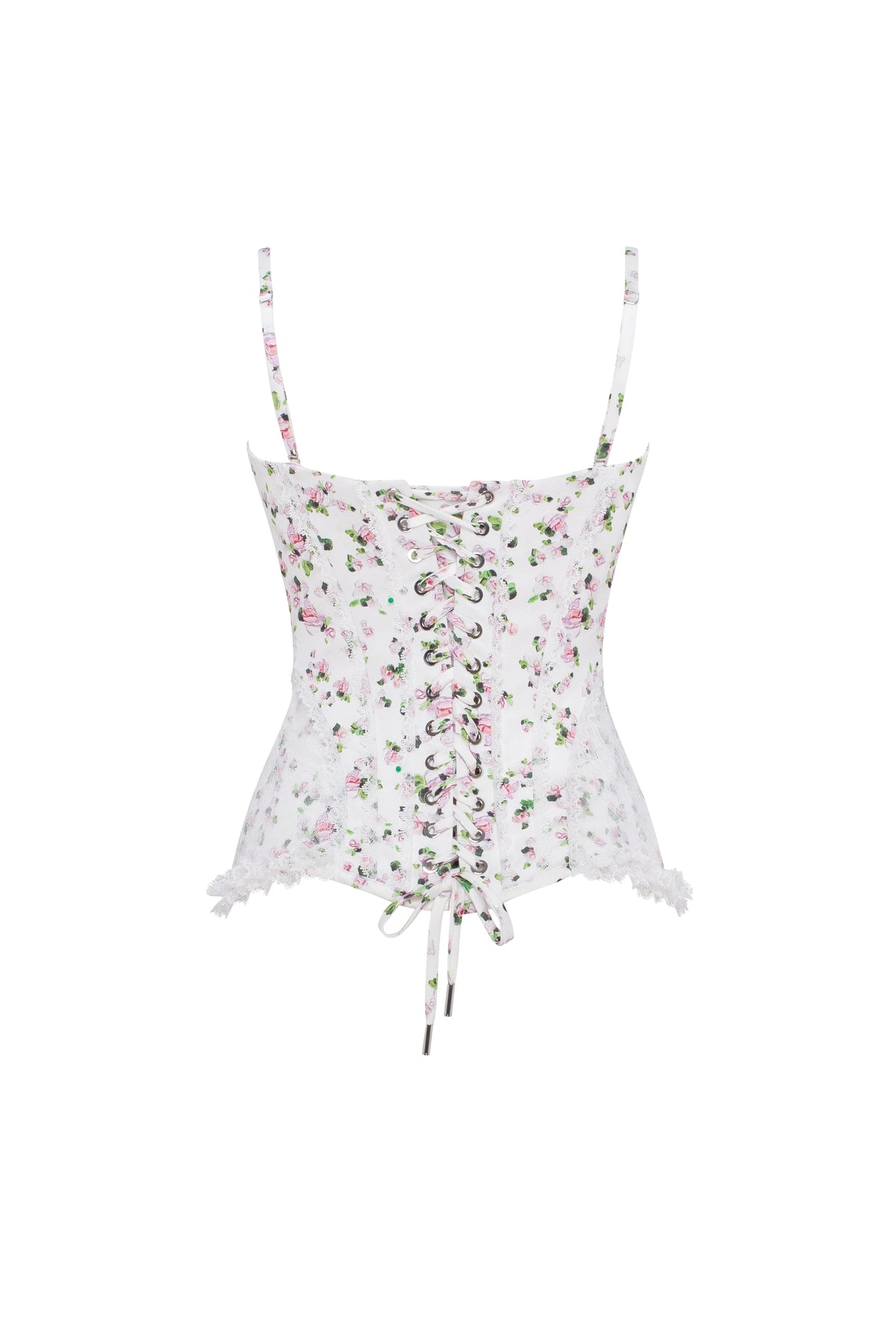 Romantic apple blossom corset with rosebud appliques
