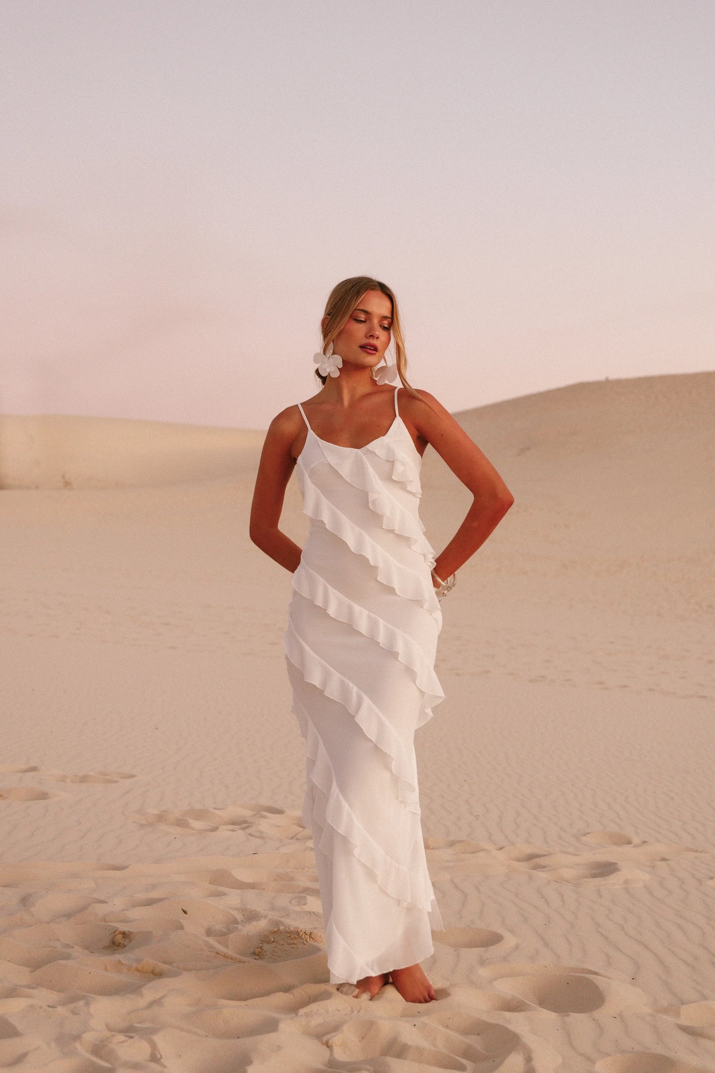 Ciao Ruffles Maxi Dress Cloud White