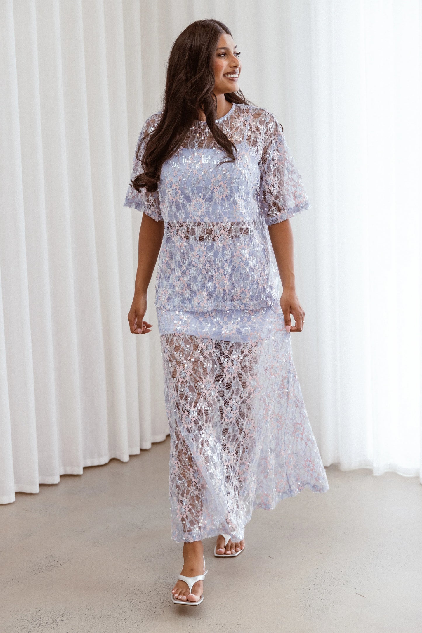 Yonder Sheer Panel Lace Maxi Skirt Purple
