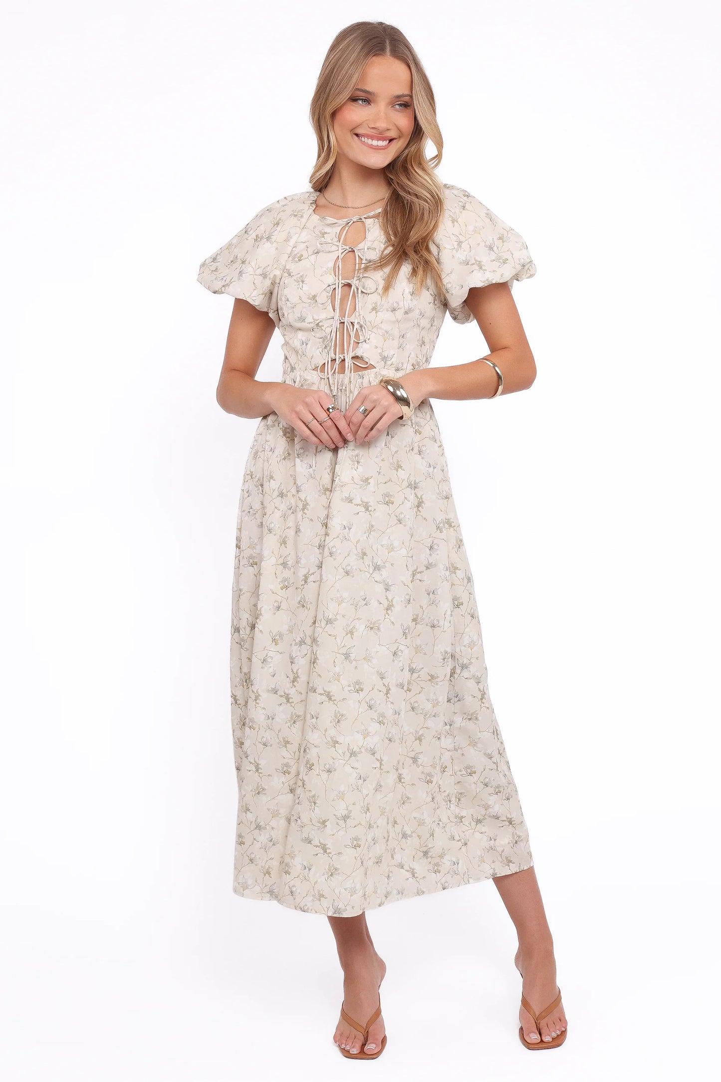 Kathleen Maxi Dress Light Beige Green Floral