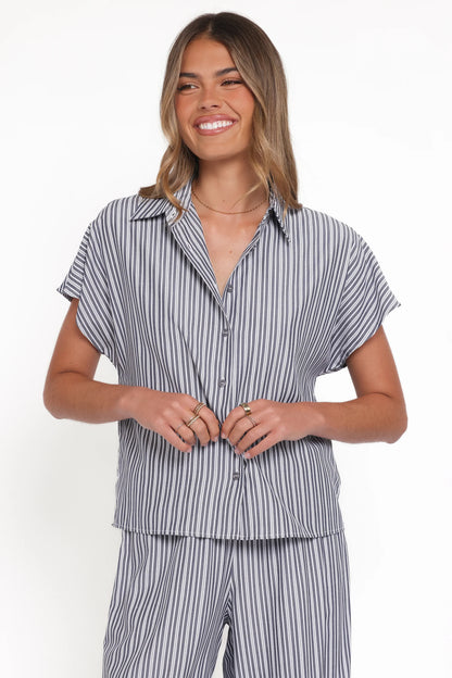 Melanie Pant Set Charcoal Stripe