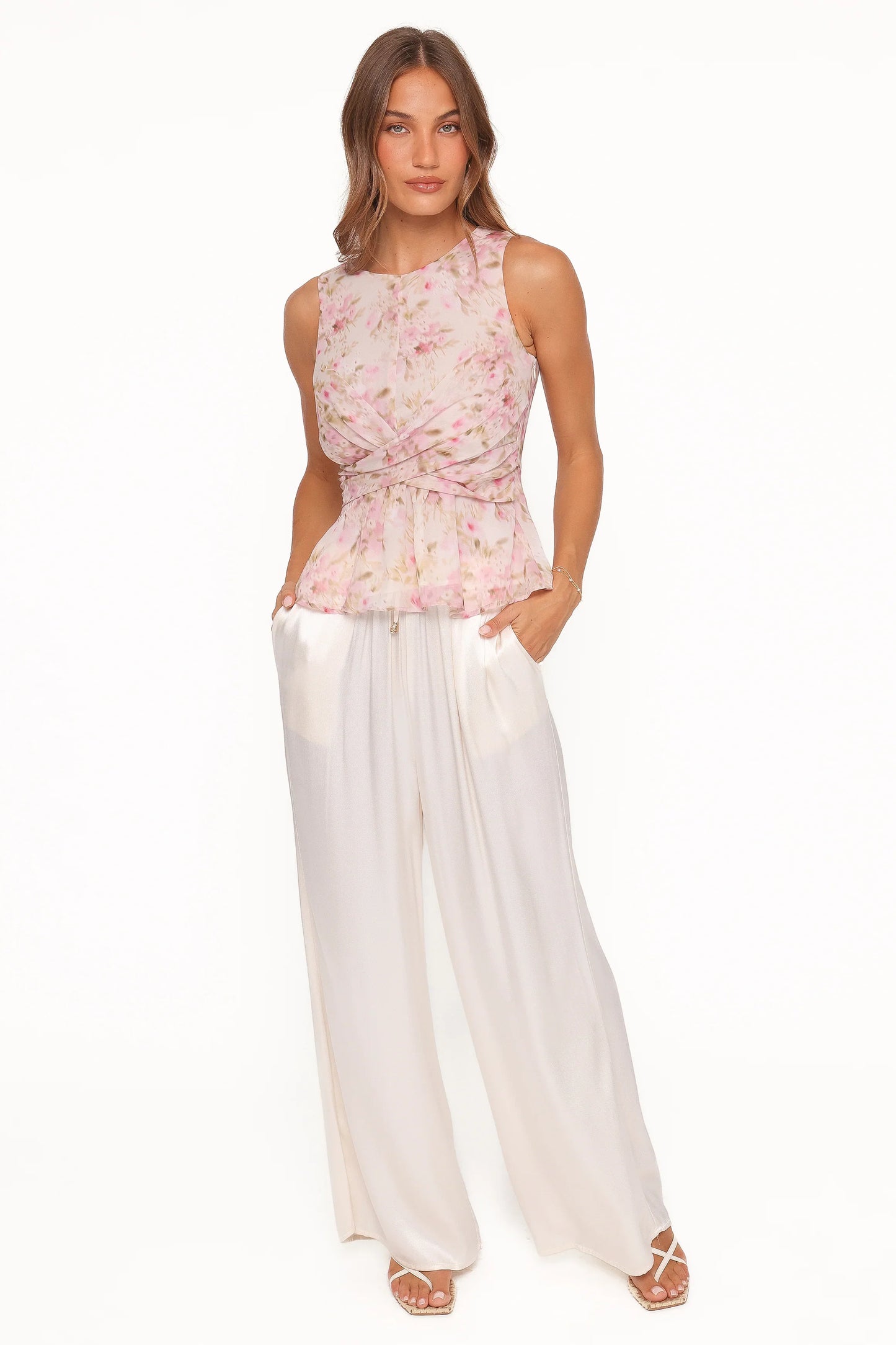 Limona Peplum Top Blurred Pink Floral