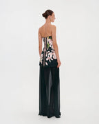 2 in 1 floral mini with a detachable deep ocean green underskirt