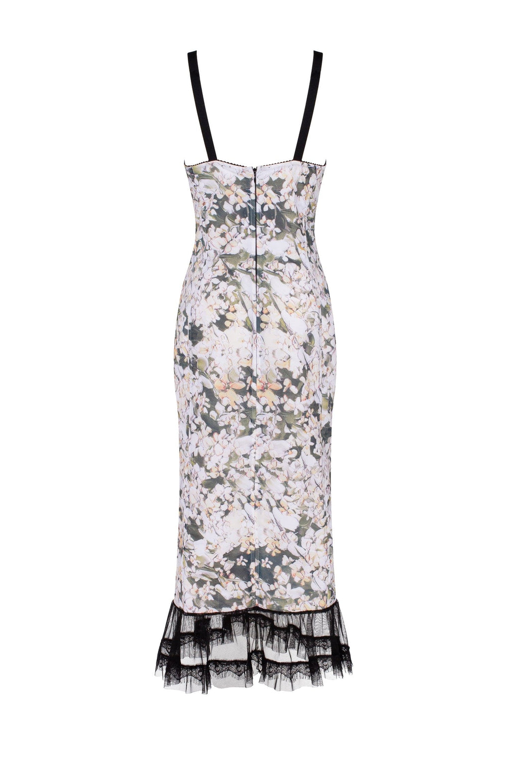 Floral midi dress with puffy tulle hem