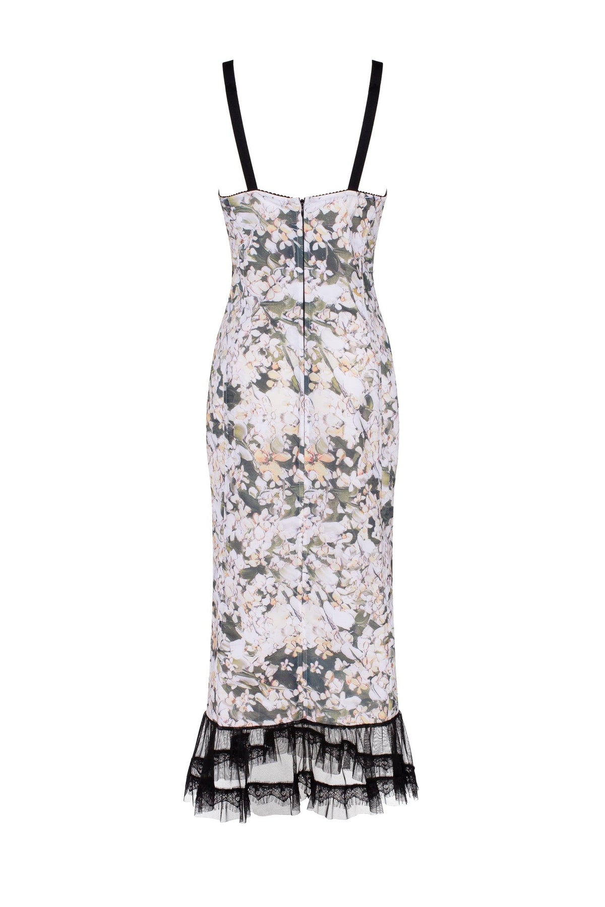 Floral midi dress with puffy tulle hem