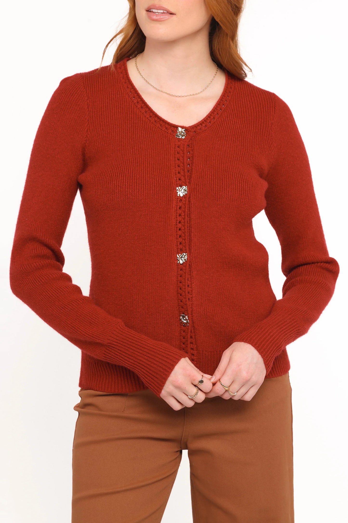 Quay Button Front Cardigan Red
