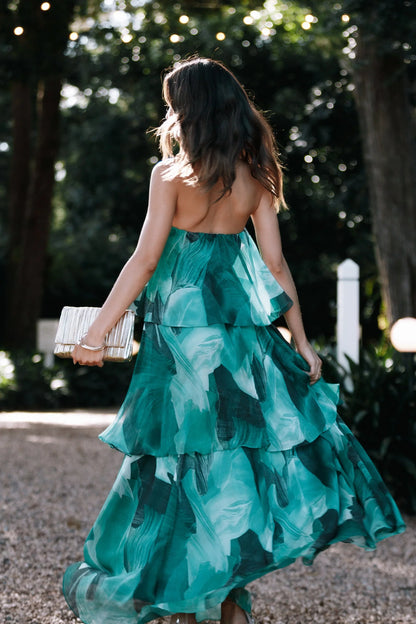 Bloom Strapless Maxi Dress Green Floral