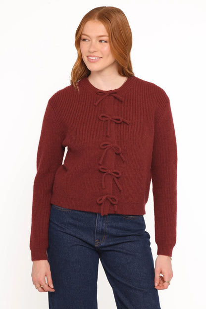 Wilde Bow Front Cardigan Burgundy