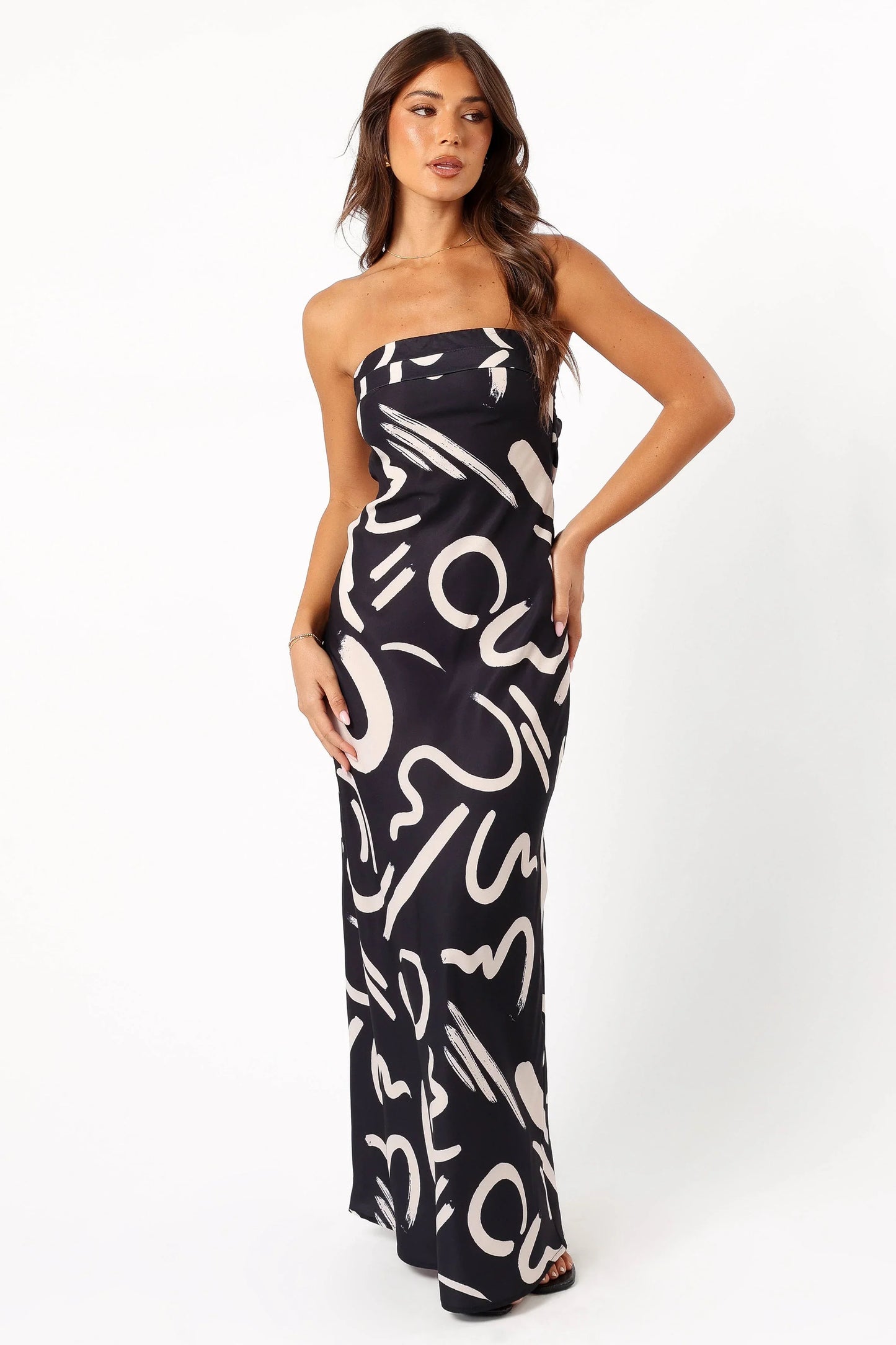 Remmie Strapless Maxi Dress Black White