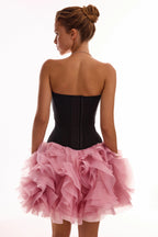 Danceable mini skirt with ruched flower appliques in pink Midnight Walk