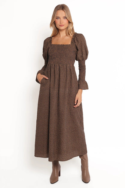 Cyrena Maxi Dress Brown Check