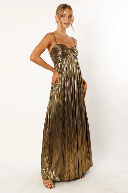 Kanthro Pleated Maxi Dress Gold