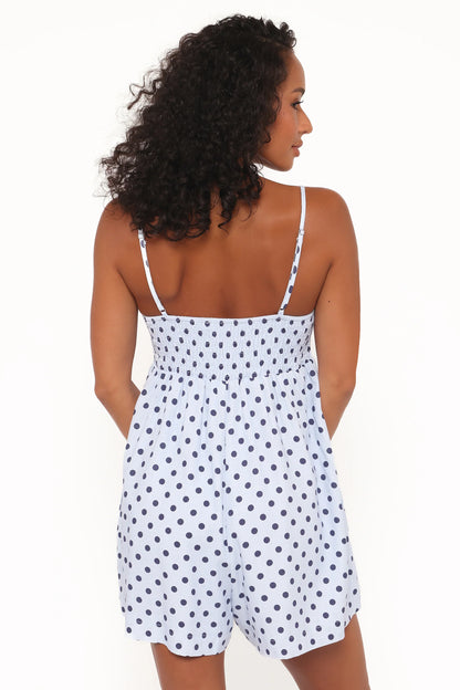 Quinley Romper Blue Polka Dot