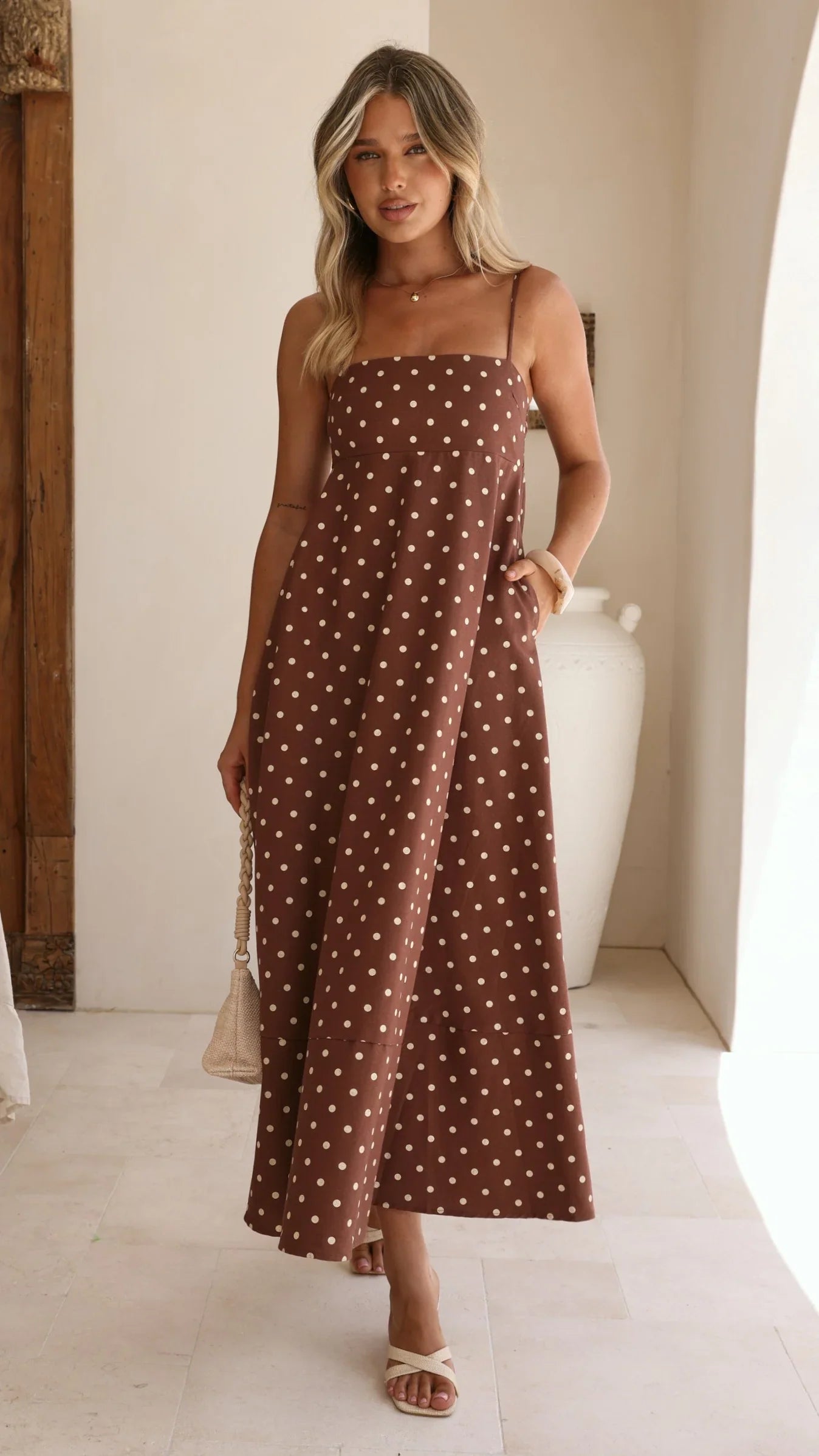 Elie Maxi Dress Chocolate Cream Polka Dot
