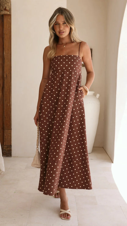 Elie Maxi Dress Chocolate Cream Polka Dot
