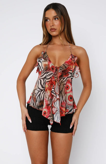 Flirty And Thriving Halter Top Savage Bloom
