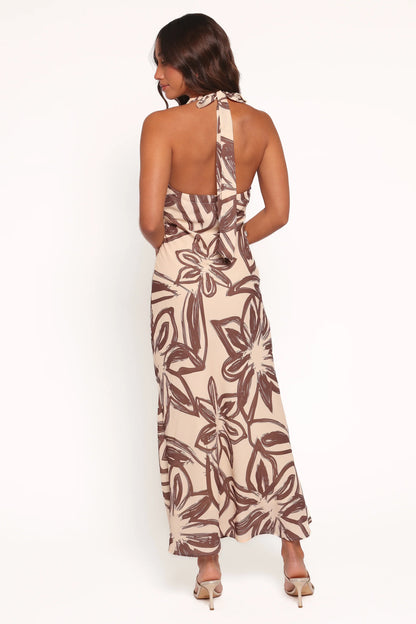 Warner Halter Dress Cream Brown