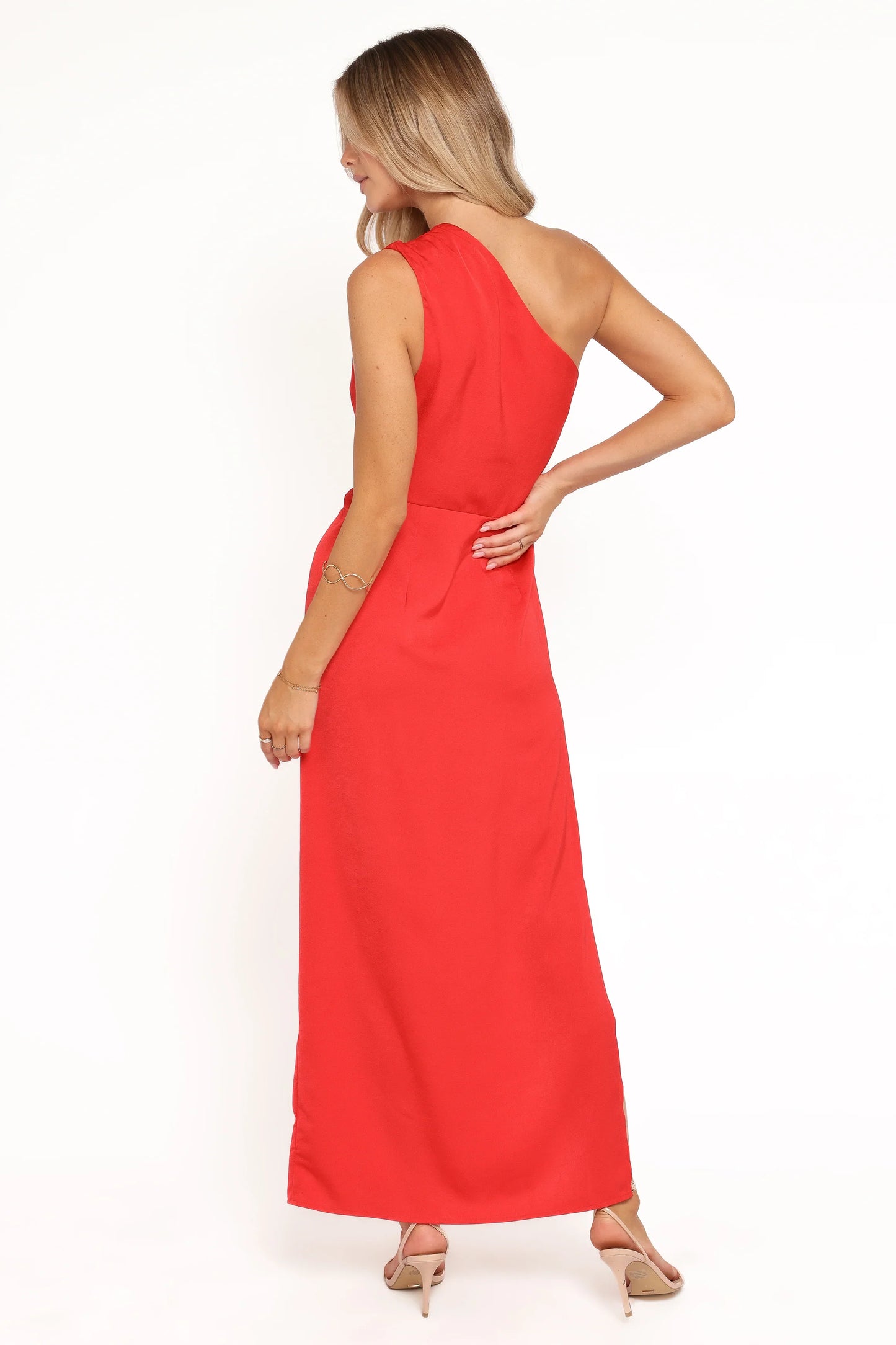 Nadia One Shoulder Maxi Dress Red Jacquard Satin