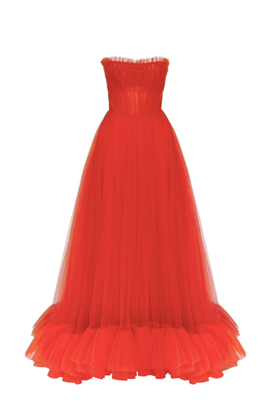 Airy tulle maxi dress in fiery coral