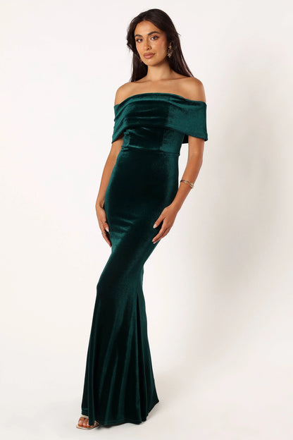 Adair Off Shoulder Maxi Dress Emerald Green
