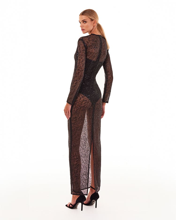 Crystal embellished striking maxi dress