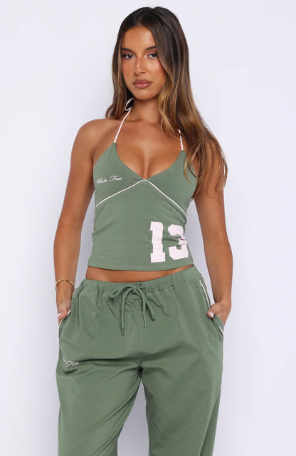 Cant Help The Feeling Halter Top Khaki