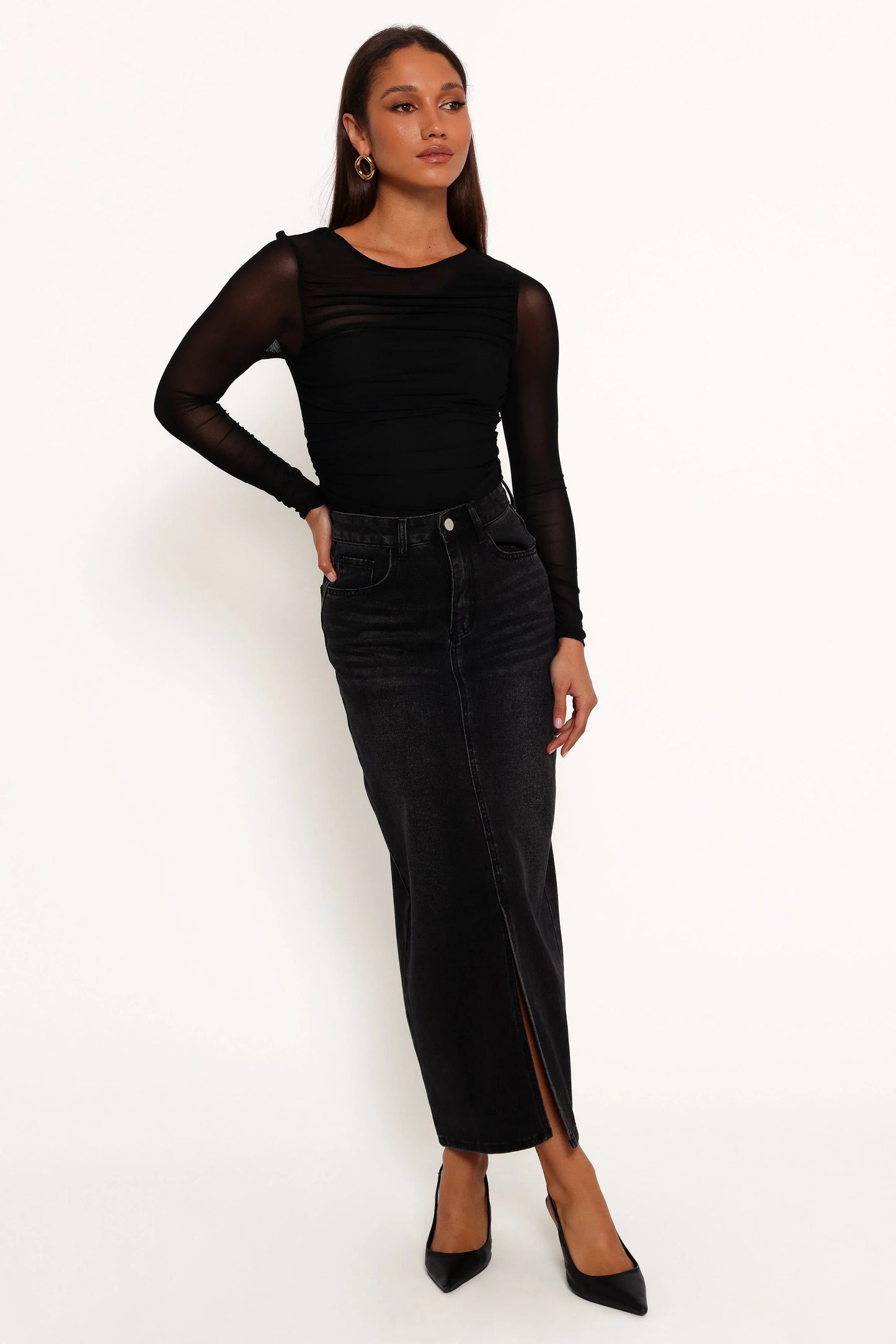 Dana Denim Midi Skirt Black Wash
