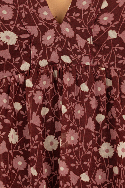 Evian Long Sleeve Maxi Dress Burgundy Multi