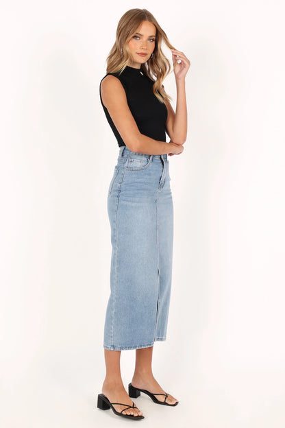 Dana Denim Midi Skirt Blue Wash