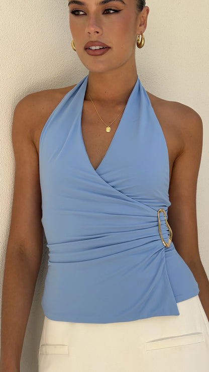 Brylen Halter Neck Top Blue