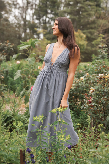 Annora Midi Dress Navy Pinstripe