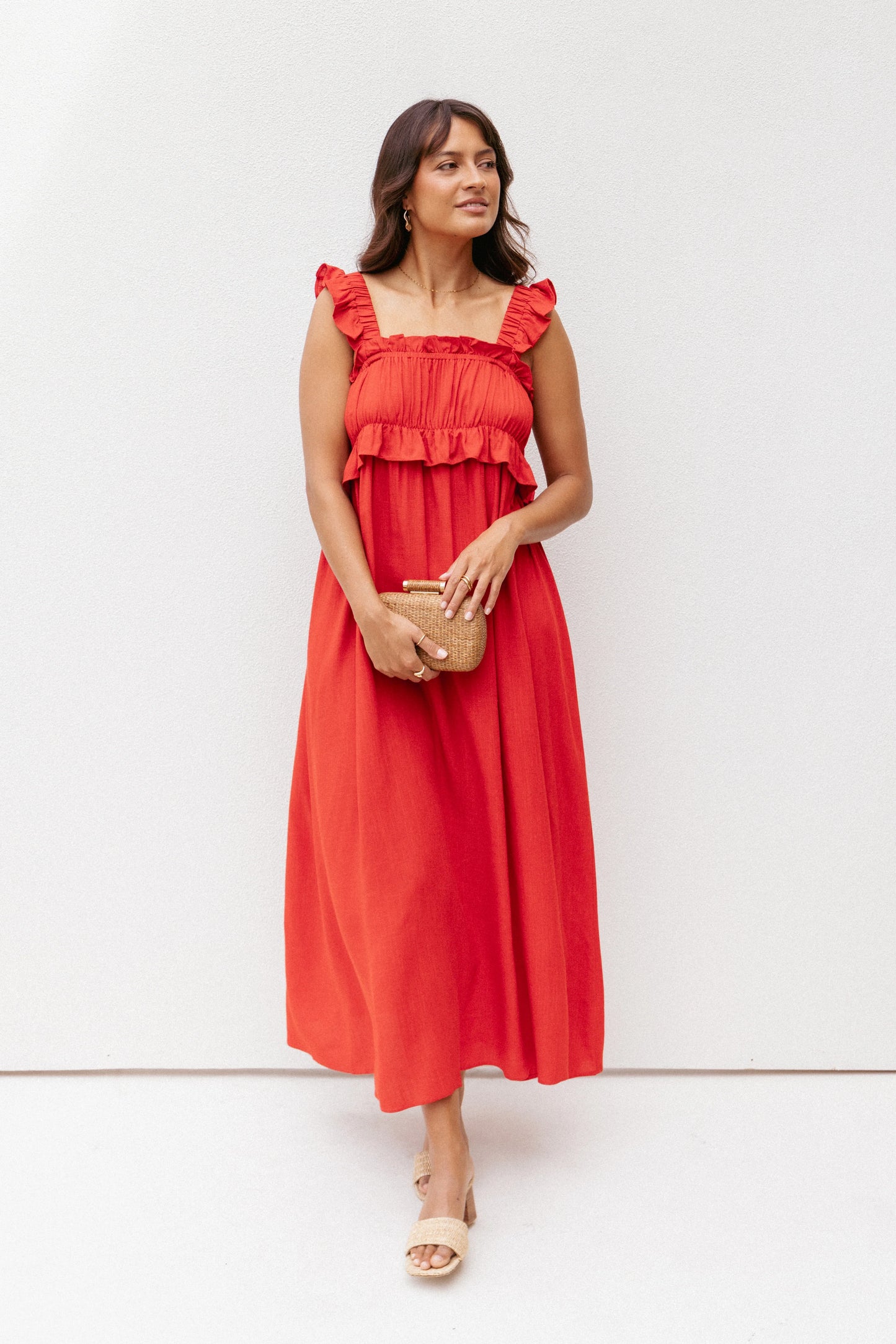 Ross Frill Strap Maxi Dress Red