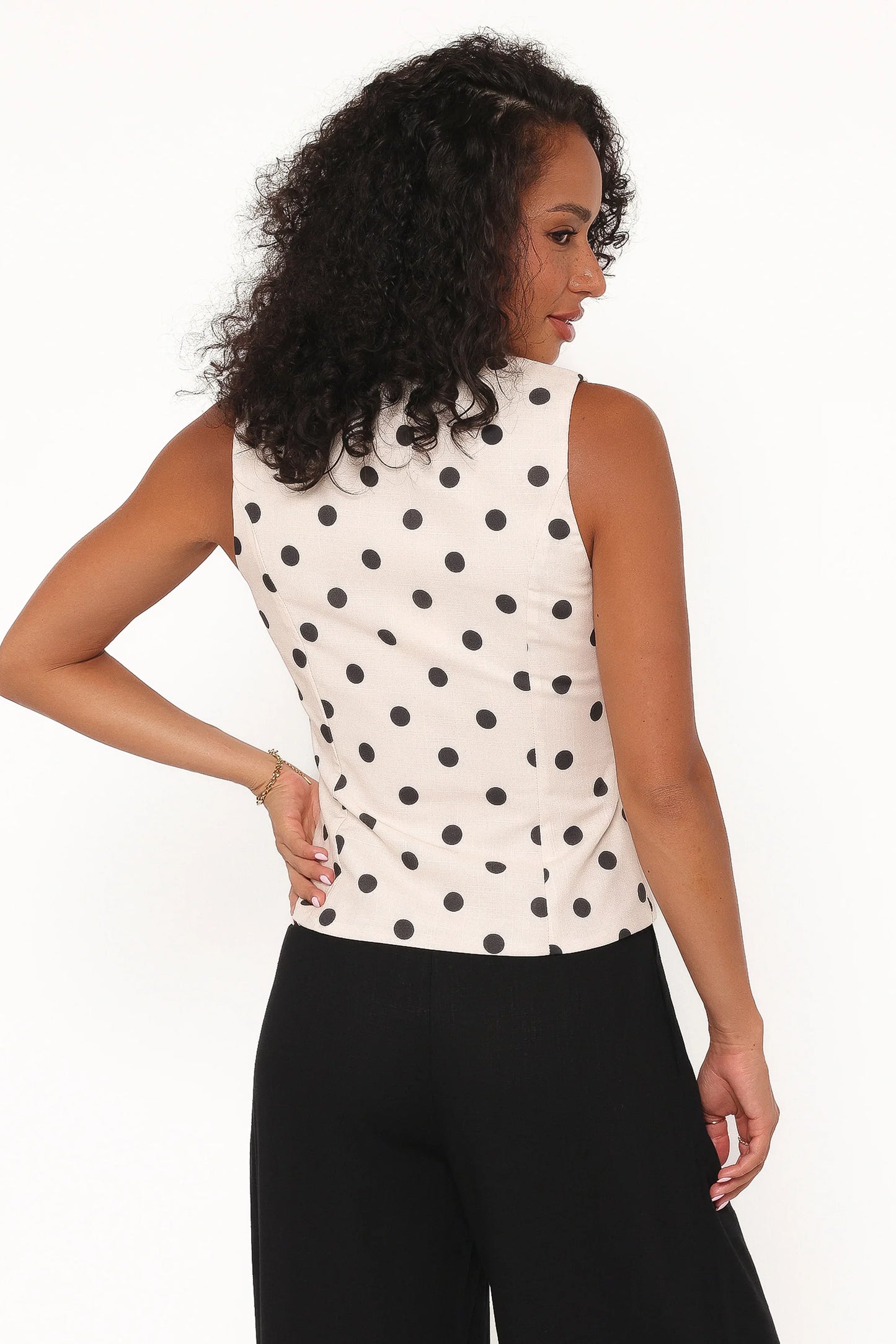 Zoie Tie Front Vest Cream Polka Dot