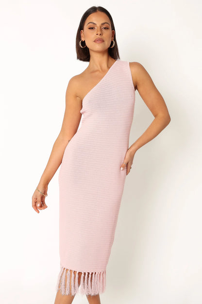 Winne One Shoulder Knit Dress Pink