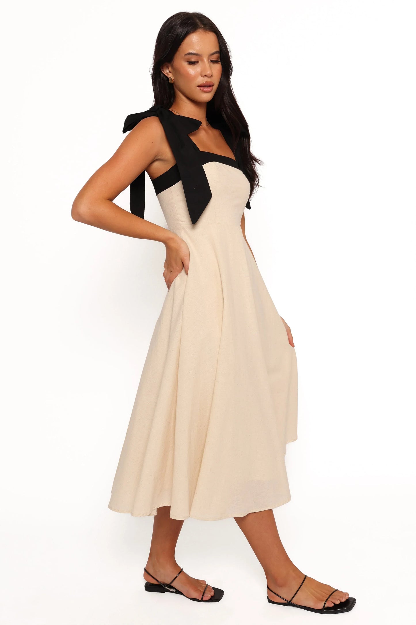 Olinda Midi Dress Oatmeal Black