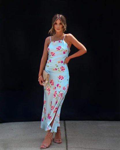 Monae Floral Asymmetrical Neck Midi Dress