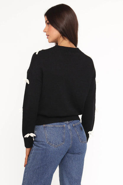 Voss Bow Knit Sweater Black