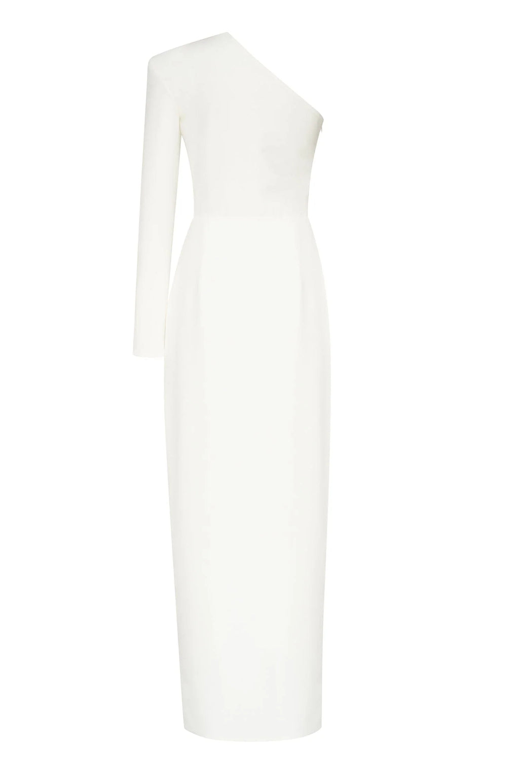 White Long sleeved dress with sharp shoulder cut