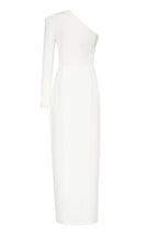 White Long sleeved dress with sharp shoulder cut