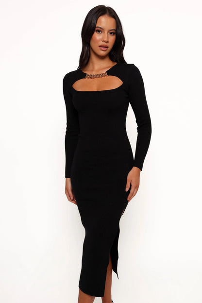 Elissa Long Sleeve Midi Dress Black