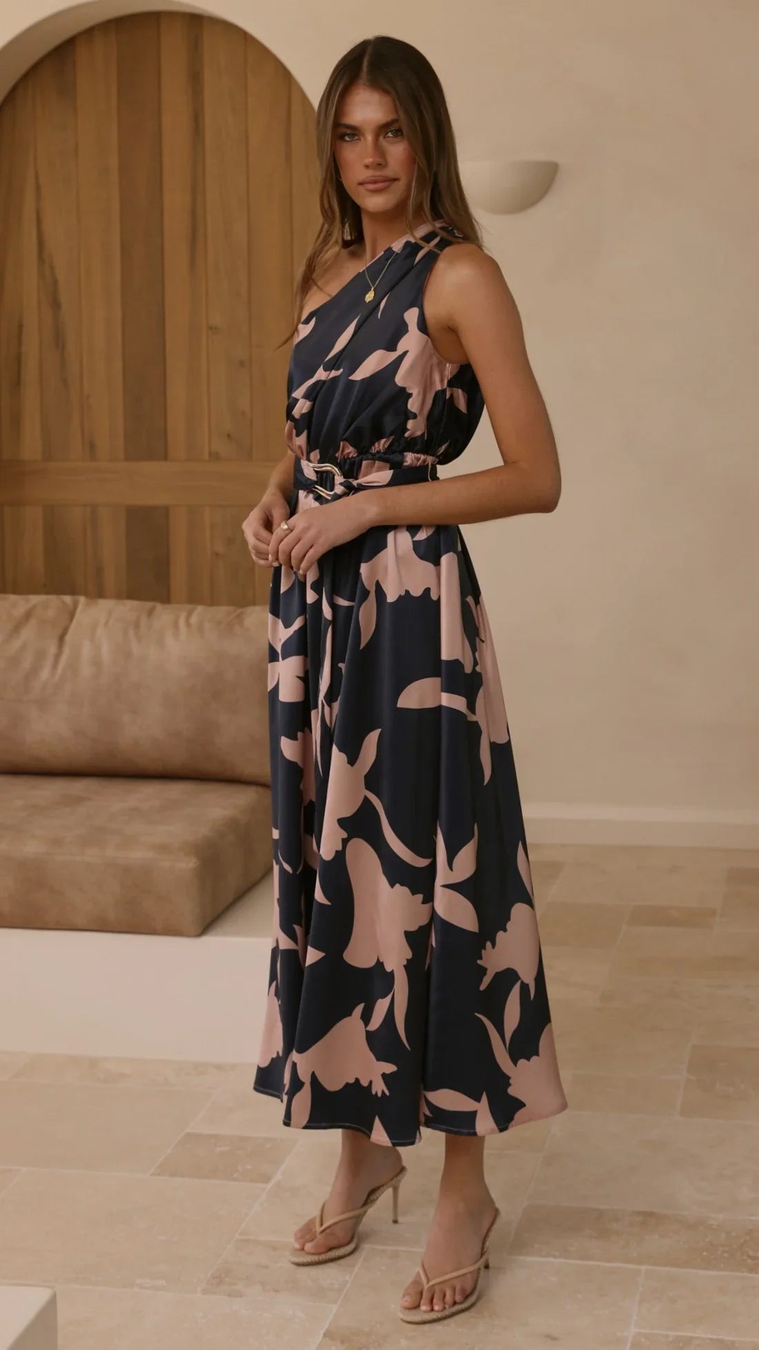 Hadas Maxi Dress Navy Pink Print