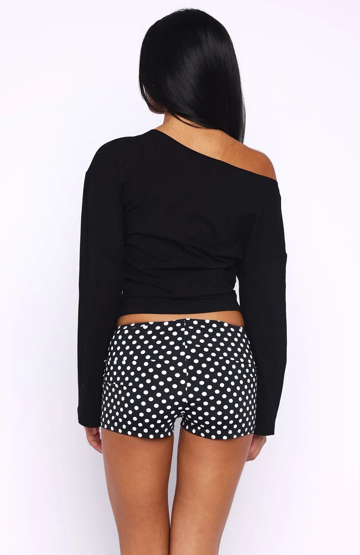 Falling For Him Cinched Waist Off Shoulder Long Sleeve Top Black