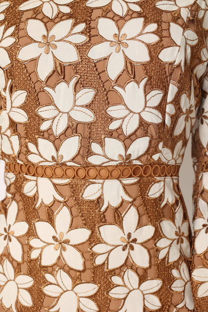 Pierre Long Sleeve Lace Maxi Dress Mocha