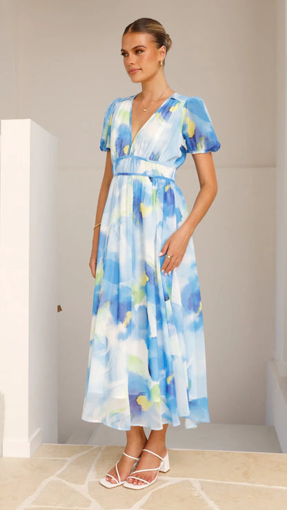 Amberose Maxi Dress Blue Green