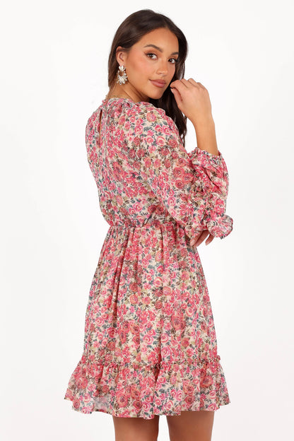 Reese Long Sleeve Mini Dress Pink Floral